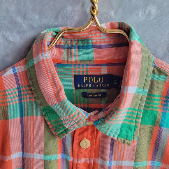POLO RALPH LAUREN Plaid Button Down Shirt SIze L Cotton Custom Fit Colorful - Picture 6 of 9